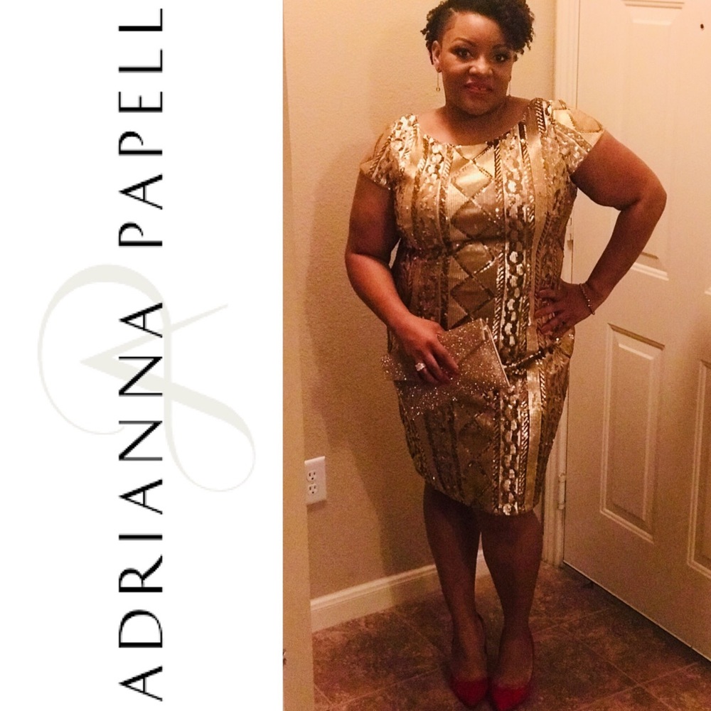 Adrianna Papell Gold Cable Knit Sequin Dress - Picture 3 of 8